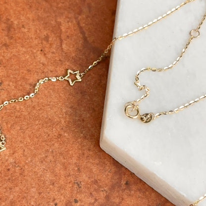 14KT Yellow Gold Stars Station Chain Necklace Cut-Out Stars 18"