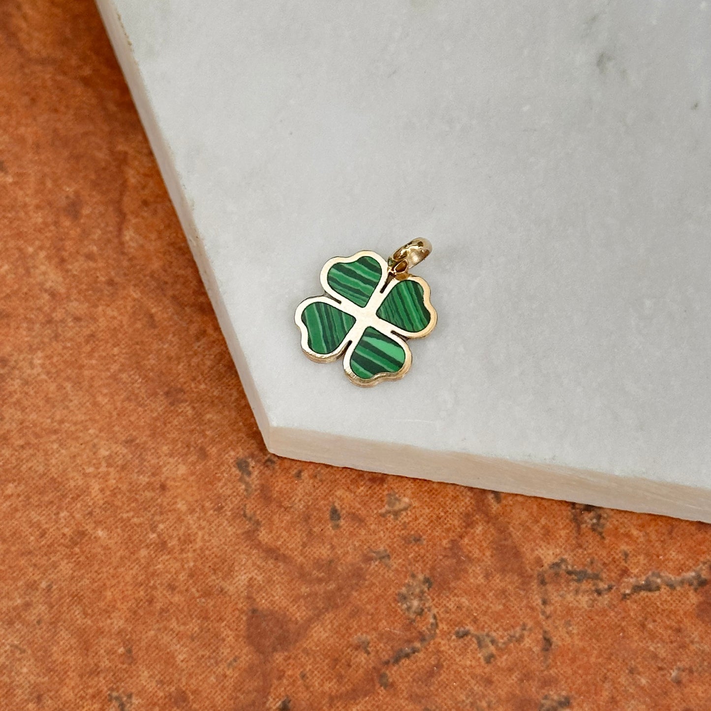 14KT Yellow Gold Malachite 4-Leaf Clover Pendant Charm