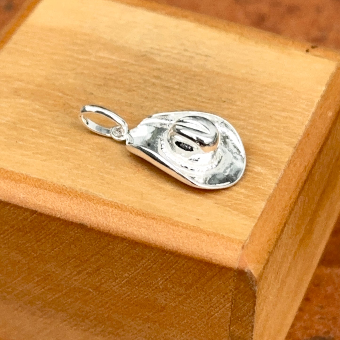 Sterling Silver Cowboy Hat Detailed 3D Pendant Charm