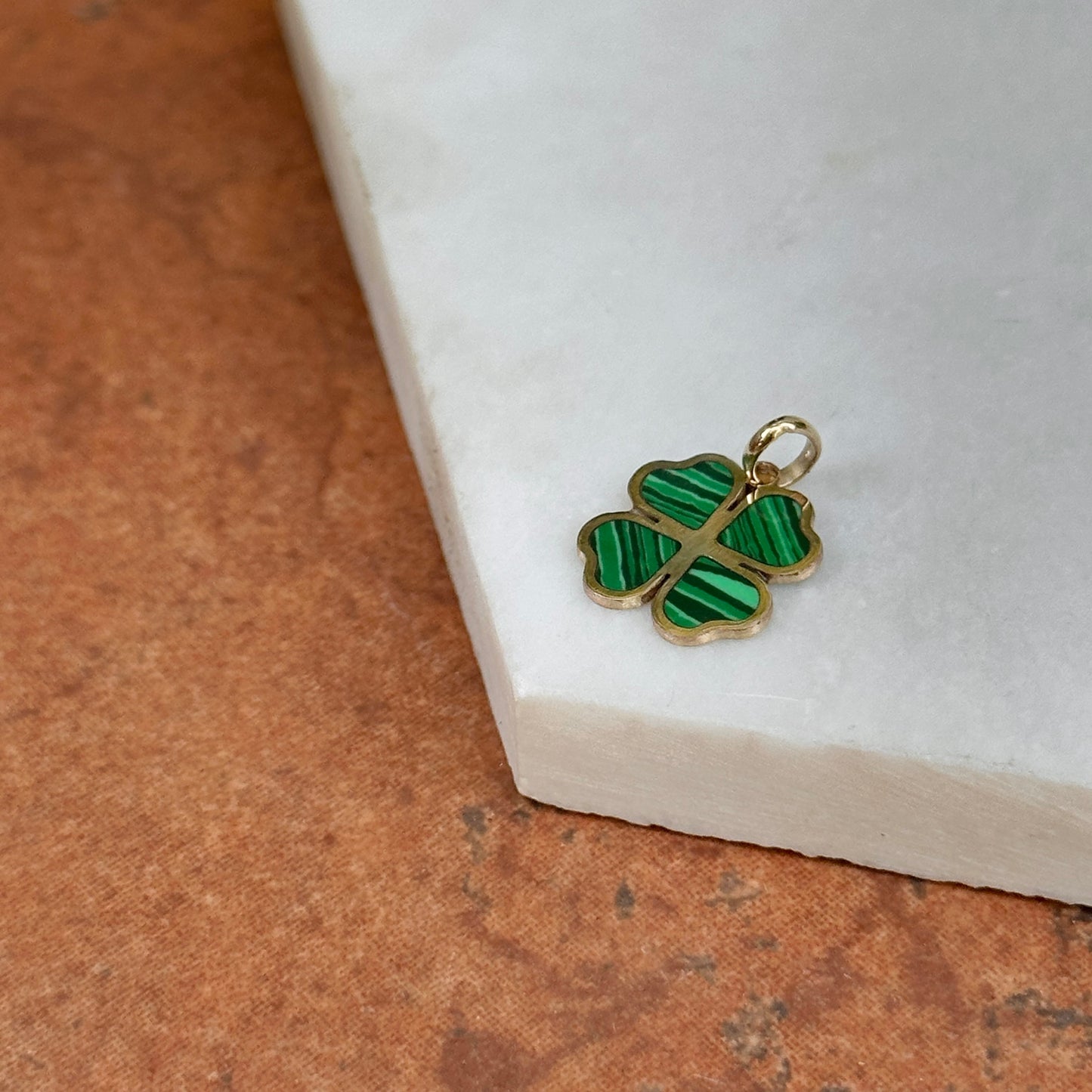 14KT Yellow Gold Malachite 4-Leaf Clover Pendant Charm