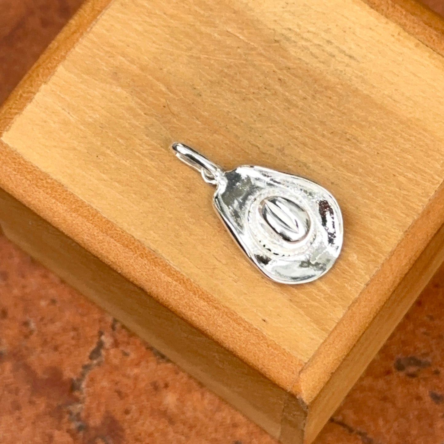 Sterling Silver Cowboy Hat Detailed 3D Pendant Charm
