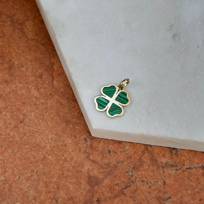 14KT Yellow Gold Malachite 4-Leaf Clover Pendant Charm