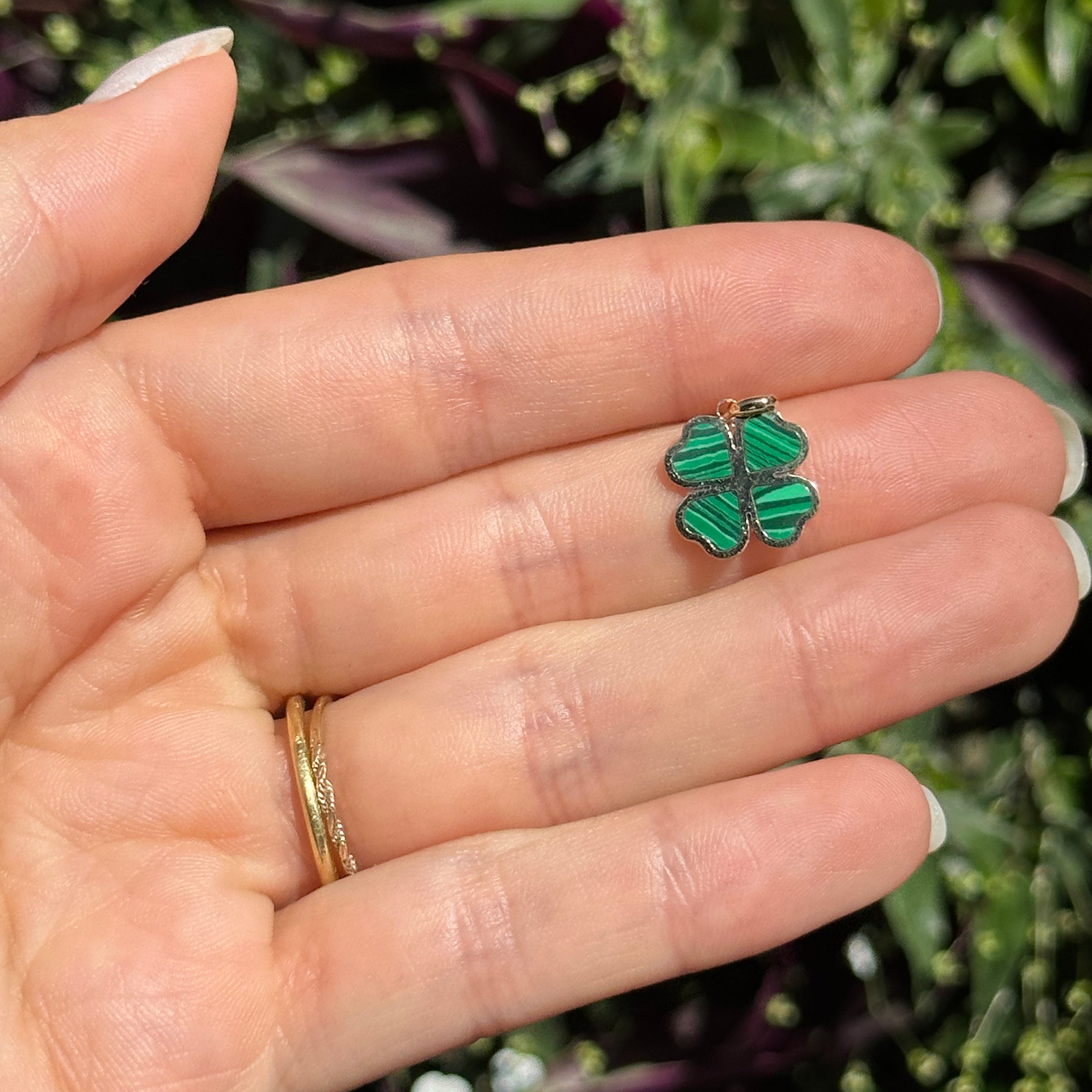 14K Yellow Gold Malachite Four Leaf Clover Necklace