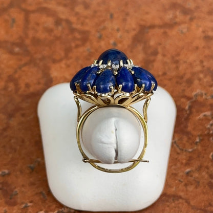 Estate 18KT Yellow Gold Oval & Pear Lapis Round Diamond Ring
