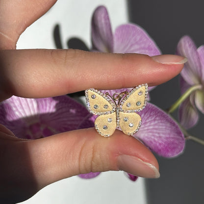 14KT Yellow Gold Matte Gypsy Diamond Butterfly Pendant