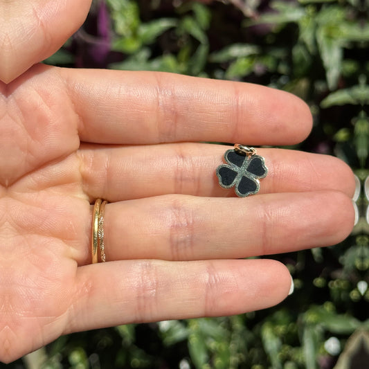 14KT Yellow Gold Black Onyx 4-Leaf Clover Pendant Charm