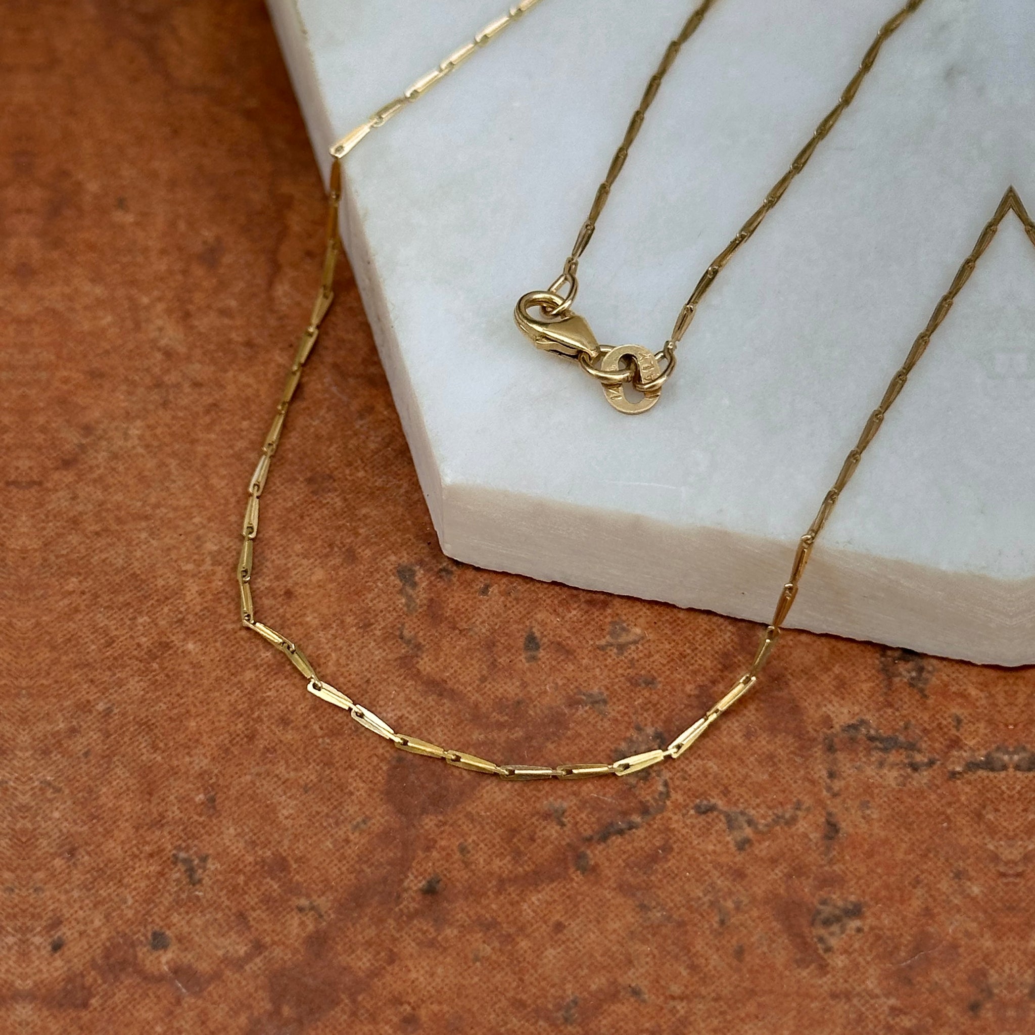 14KT Yellow Gold Elongated 1mm Line Link Chain Necklace – LSJ