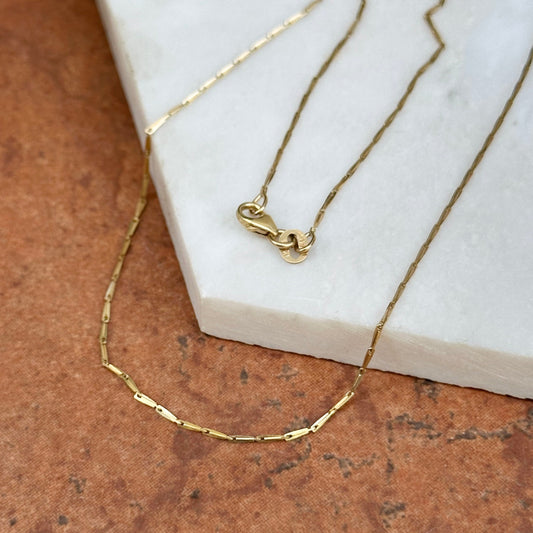 14KT Yellow Gold Elongated 1mm Line Link Chain Necklace