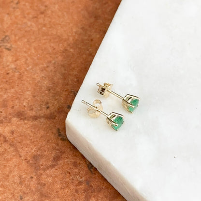 14KT Yellow Gold Round 4mm Emerald Stud Earrings