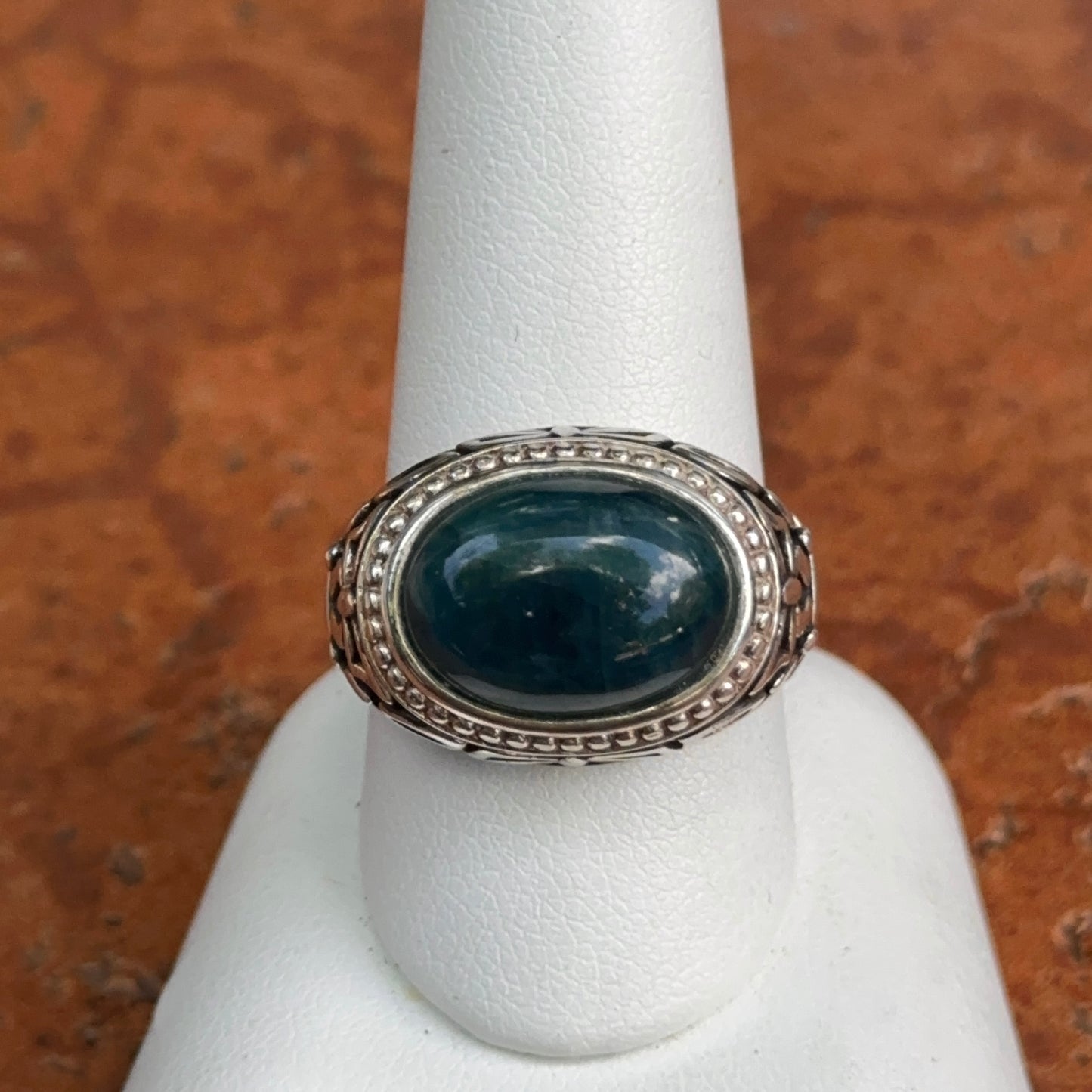 Estate Sterling Silver Oval Apatite Large Ring Size 10
