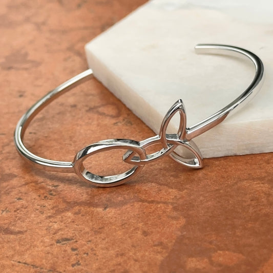 Sterling Silver Rhodium Plated Trinity Knot Oval Bangle Bracelet
