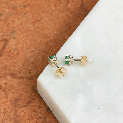 14KT Yellow Gold Round 4mm Emerald Stud Earrings