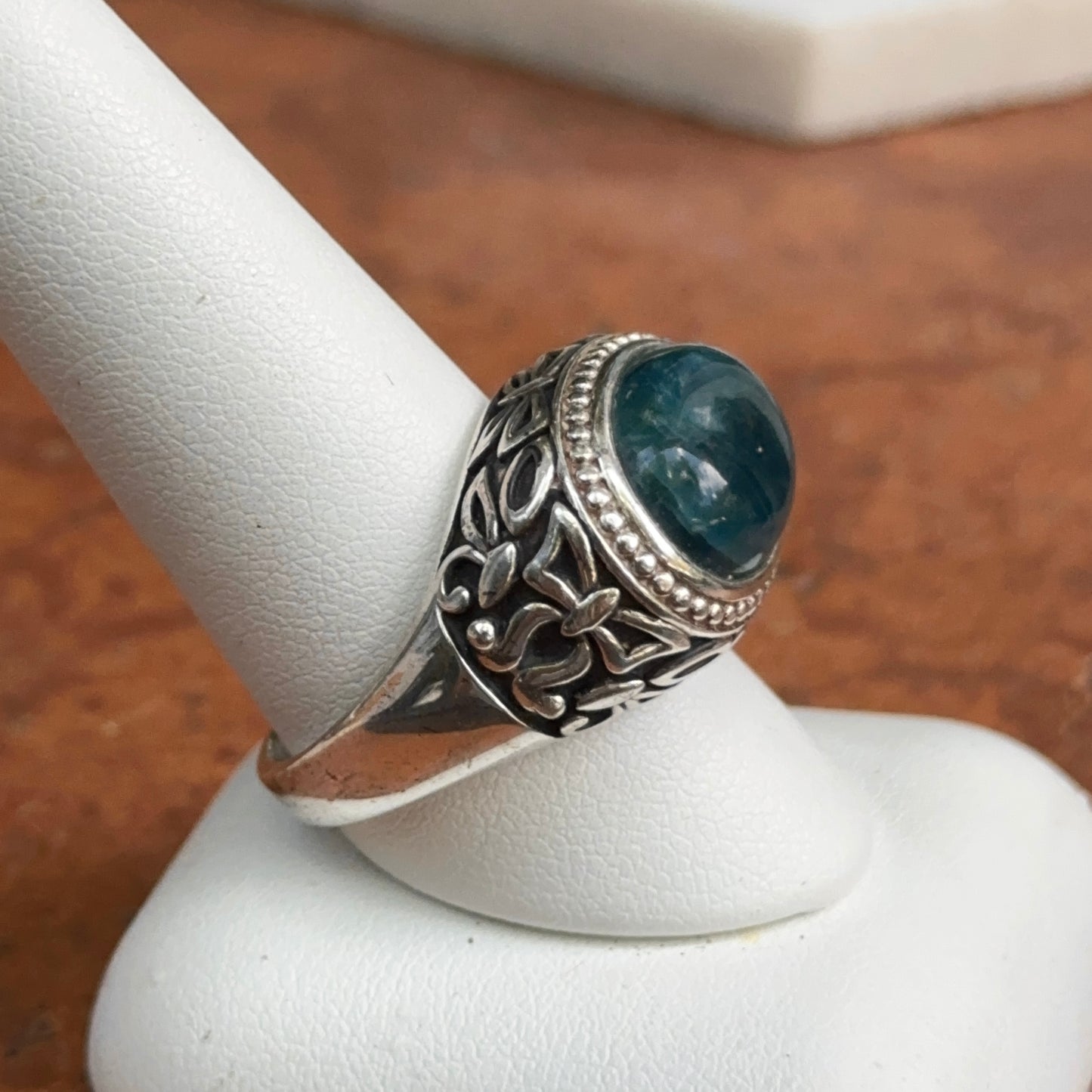 Estate Sterling Silver Oval Apatite Large Ring Size 10