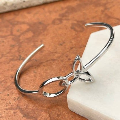 Sterling Silver Rhodium Plated Trinity Knot Oval Bangle Bracelet