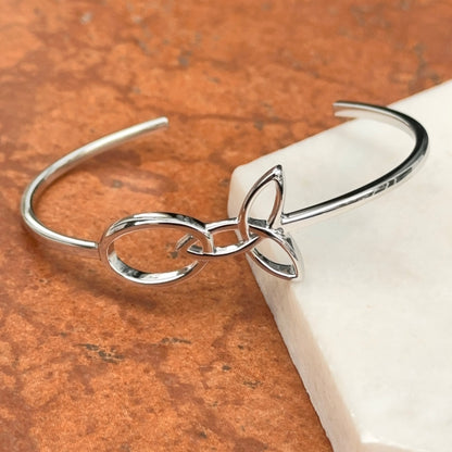Sterling Silver Rhodium Plated Trinity Knot Oval Bangle Bracelet