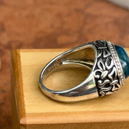 Estate Sterling Silver Oval Apatite Large Ring Size 10