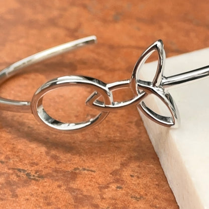 Sterling Silver Rhodium Plated Trinity Knot Oval Bangle Bracelet