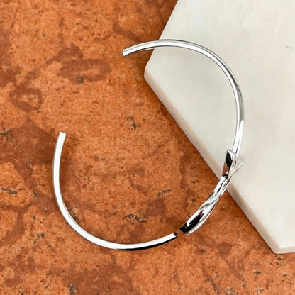 Sterling Silver Rhodium Plated Trinity Knot Oval Bangle Bracelet