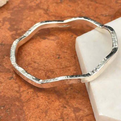 Sterling Silver Hammered Wavy Bangle Bracelet