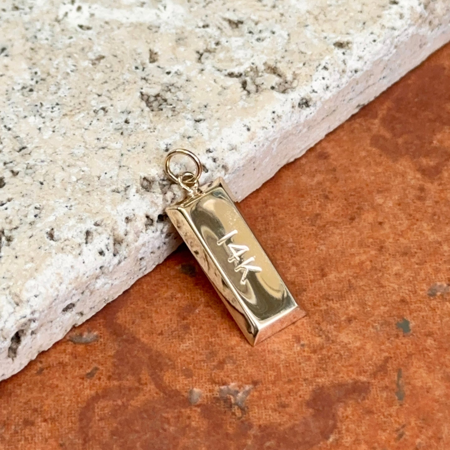 14KT Yellow Gold 3D Gold Bar Pendant Charm