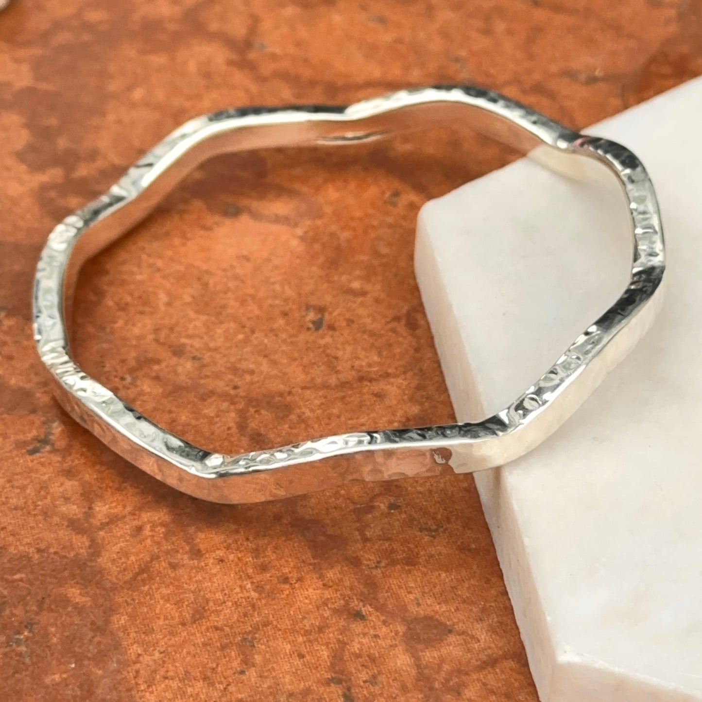 Sterling Silver Hammered Wavy Bangle Bracelet