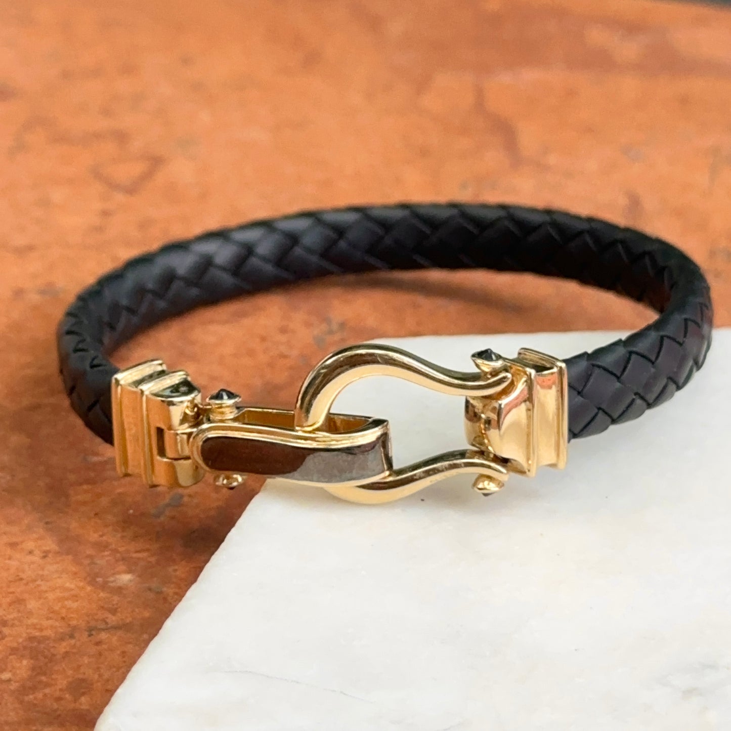 14KT Yellow Gold Horse Bit Braided Rubber Bangle Bracelet