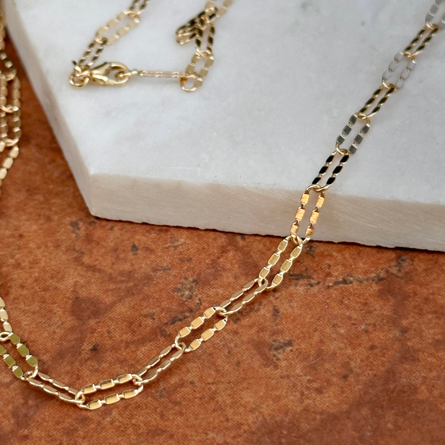 14KT Yellow Gold Oval 3mm Diamond-Cut Links Chain Necklace
