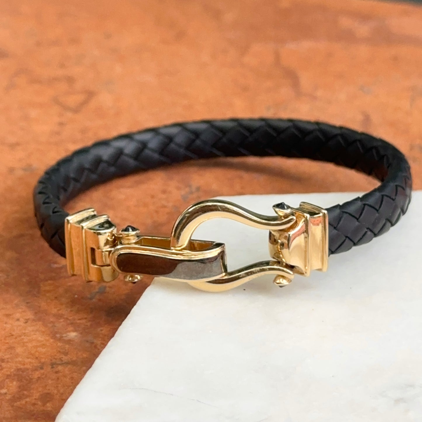 14KT Yellow Gold Horse Bit Braided Rubber Bangle Bracelet