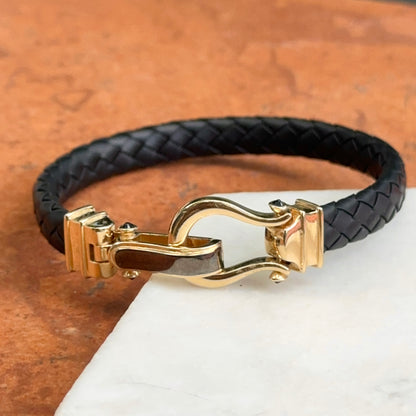 14KT Yellow Gold Horse Bit Braided Rubber Bangle Bracelet