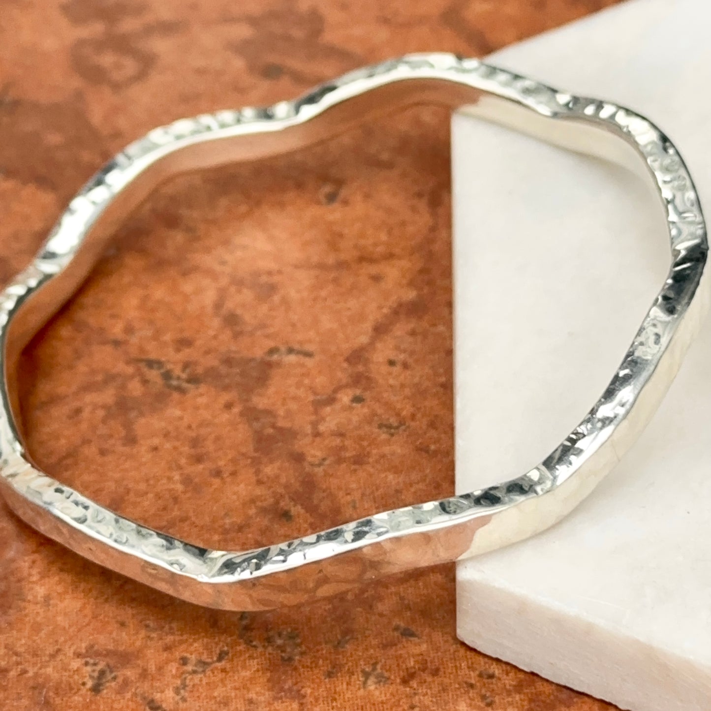 Sterling Silver Hammered Wavy Bangle Bracelet