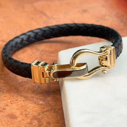 14KT Yellow Gold Horse Bit Braided Rubber Bangle Bracelet