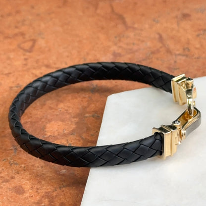 14KT Yellow Gold Horse Bit Braided Rubber Bangle Bracelet