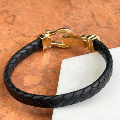 14KT Yellow Gold Horse Bit Braided Rubber Bangle Bracelet