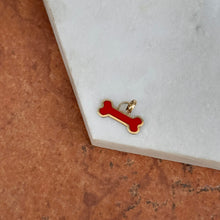 Load image into Gallery viewer, 14KT Yellow Gold Red Enamel Dog Bone Flat Pendant Charm