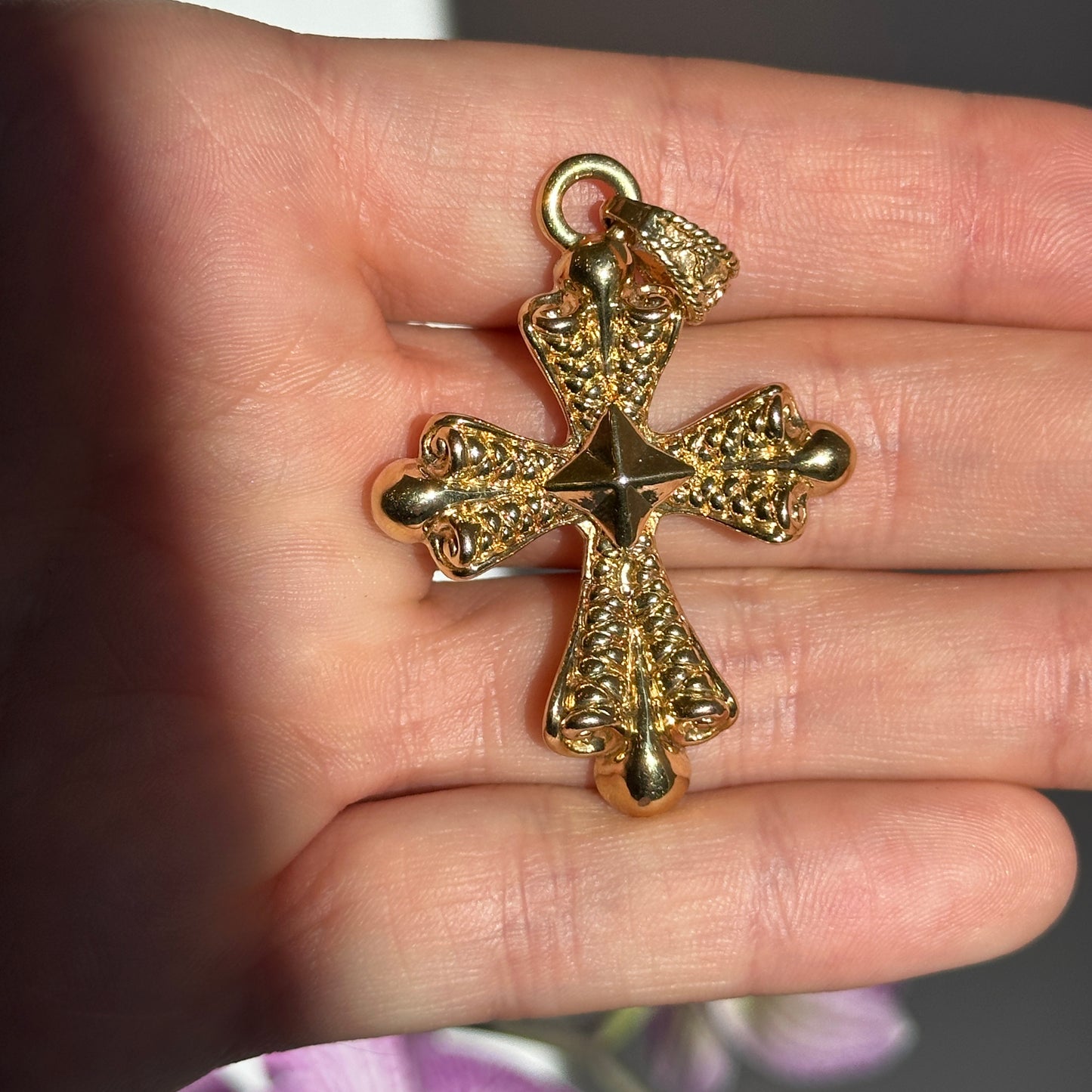 Estate 14KT Yellow Gold Raised Byzantine Cross Pendant