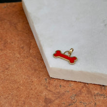 Load image into Gallery viewer, 14KT Yellow Gold Red Enamel Dog Bone Flat Pendant Charm