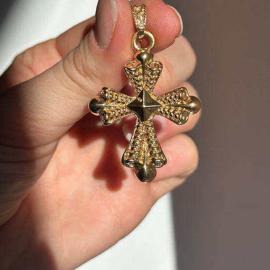 Estate 14KT Yellow Gold Raised Byzantine Cross Pendant - LSJ