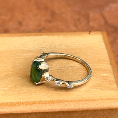 14KT Yellow Gold Oval 1.35 CT Emerald + Diamond Band Ring