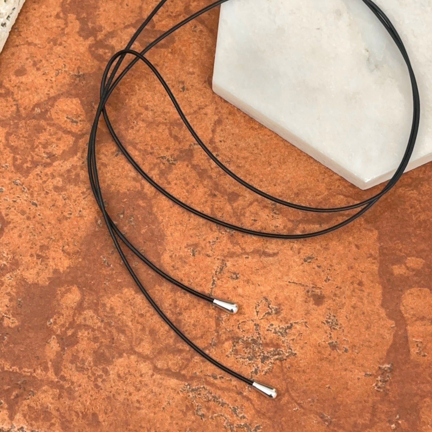 Black Leather 1.5mm Cord Sterling Silver Ends Lariat Necklace