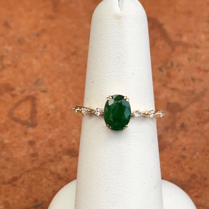 14KT Yellow Gold Oval 1.35 CT Emerald + Diamond Band Ring