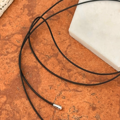 Black Leather 1.5mm Cord Sterling Silver Ends Lariat Necklace