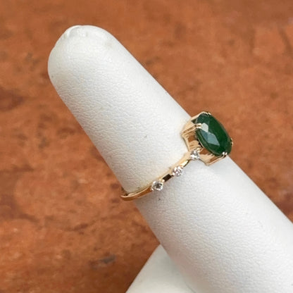 14KT Yellow Gold Oval 1.35 CT Emerald + Diamond Band Ring