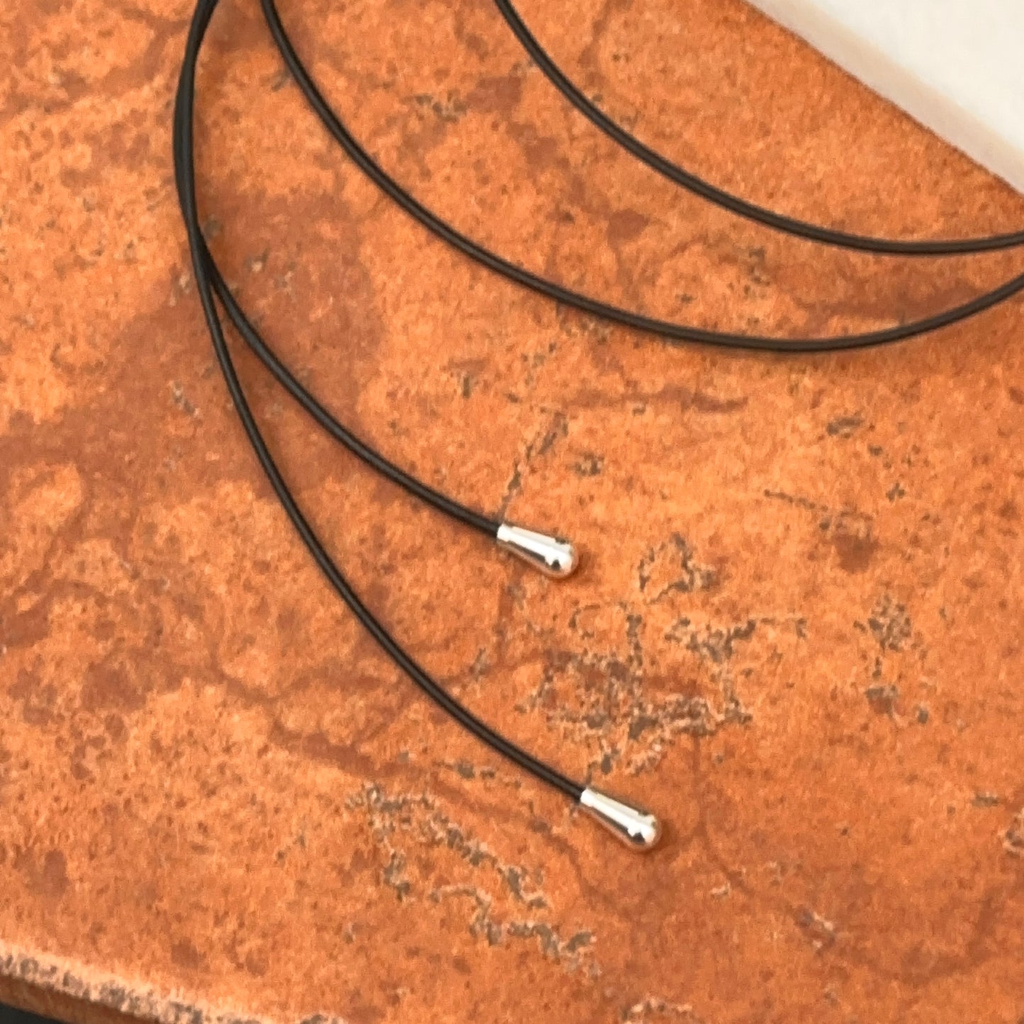Black Leather 1.5mm Cord Sterling Silver Ends Lariat Necklace