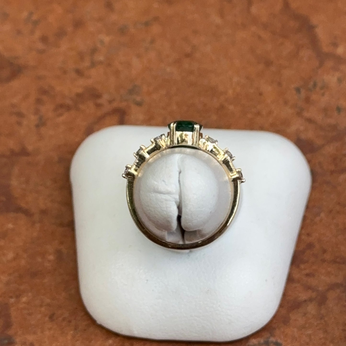 14KT Yellow Gold Oval 1.35 CT Emerald + Diamond Band Ring
