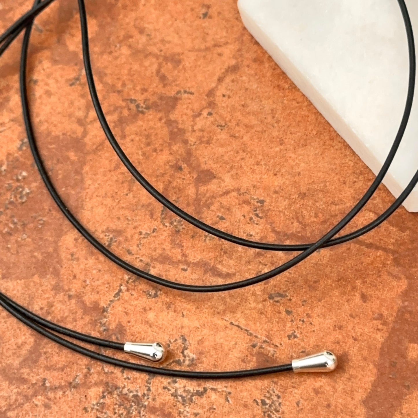 Black Leather 1.5mm Cord Sterling Silver Ends Lariat Necklace
