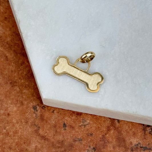 14KT Yellow Gold Brushed Finish Dog Bone Flat Pendant Charm