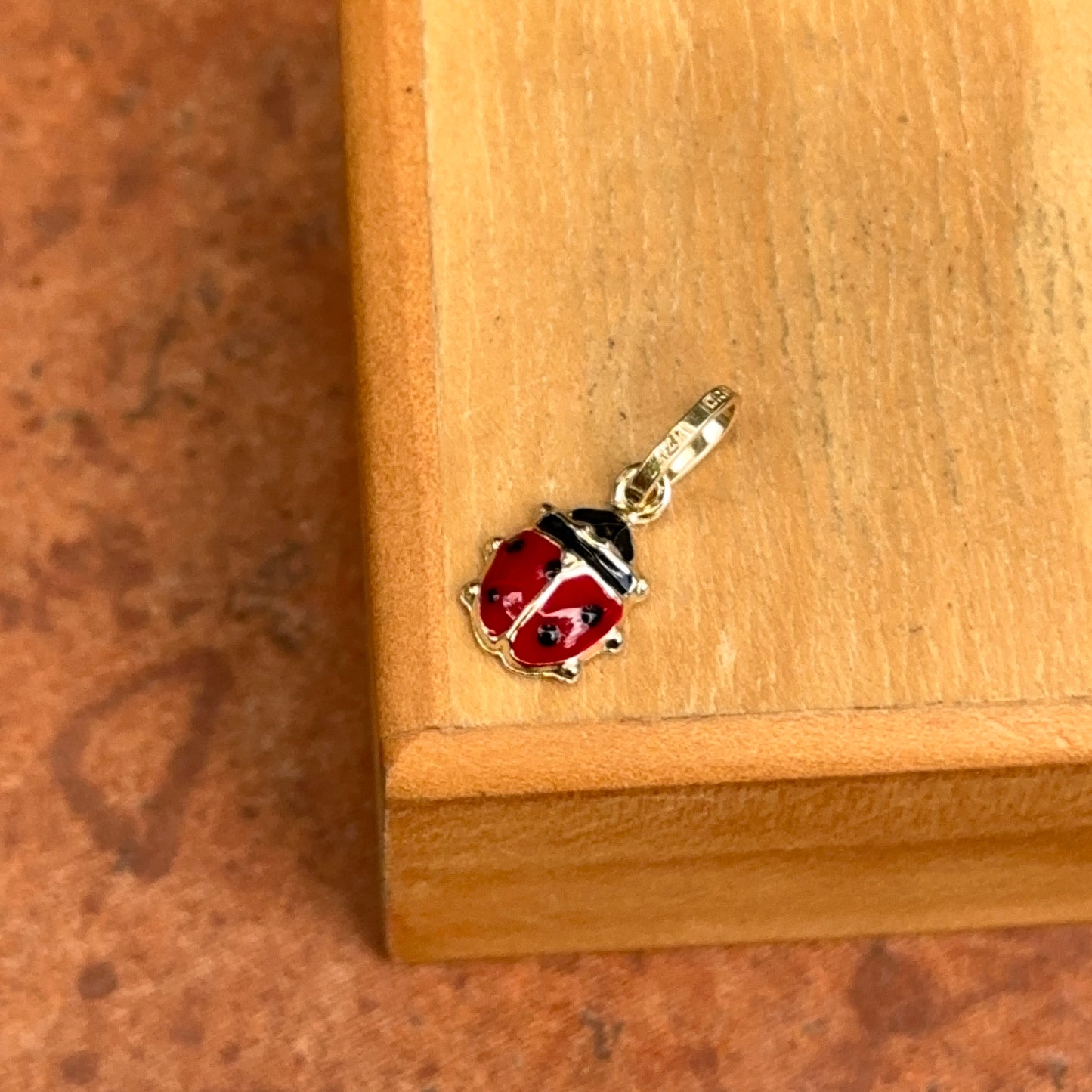 14KT Yellow Gold Red Enamel Ladybug Pendant Charm 18mm
