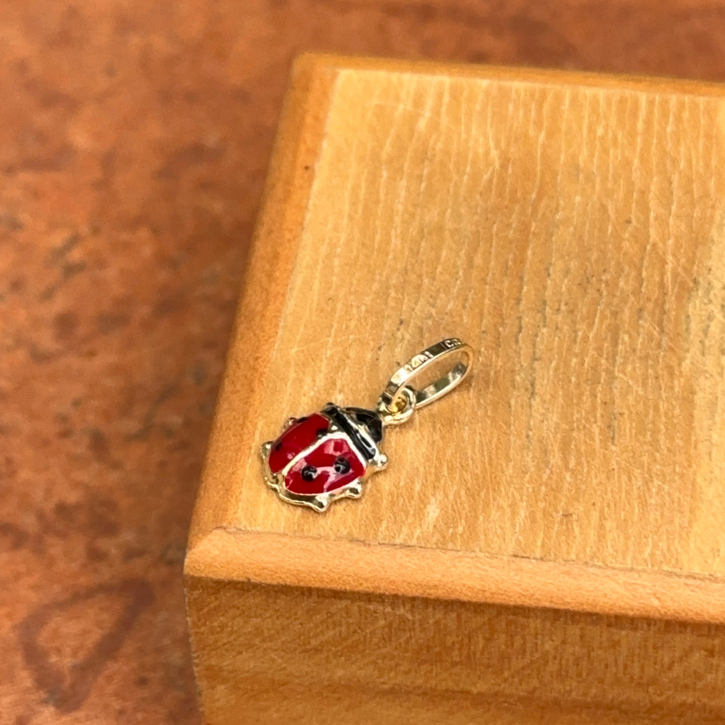 14KT Yellow Gold Red Enamel Ladybug Pendant Charm 18mm