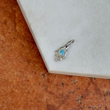 Load image into Gallery viewer, 14KT White Gold Mini Size Light Blue Enamel Filigree Hamsa Pendant Charm