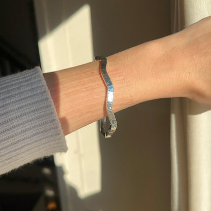 Sterling Silver Hammered Wavy Bangle Bracelet